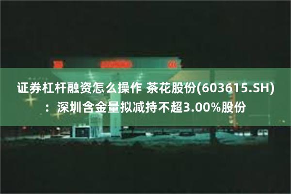 证券杠杆融资怎么操作 茶花股份(603615.SH)：深圳含金量拟减持不超3.00%股份